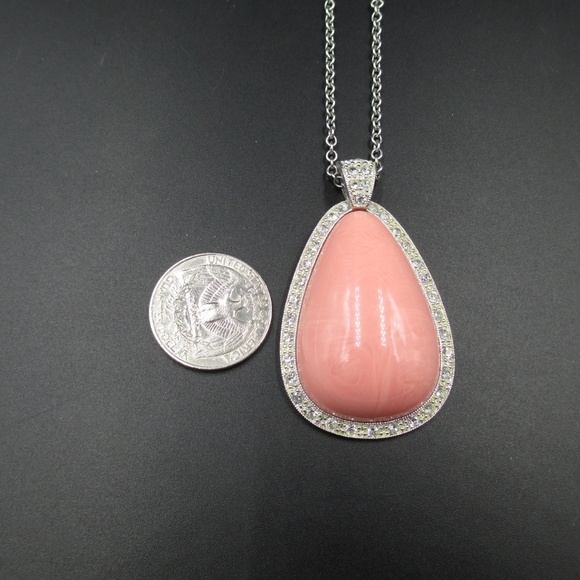 22" Silver Tone Chain & Faux Pink Stone Necklace - Picture 4 of 7